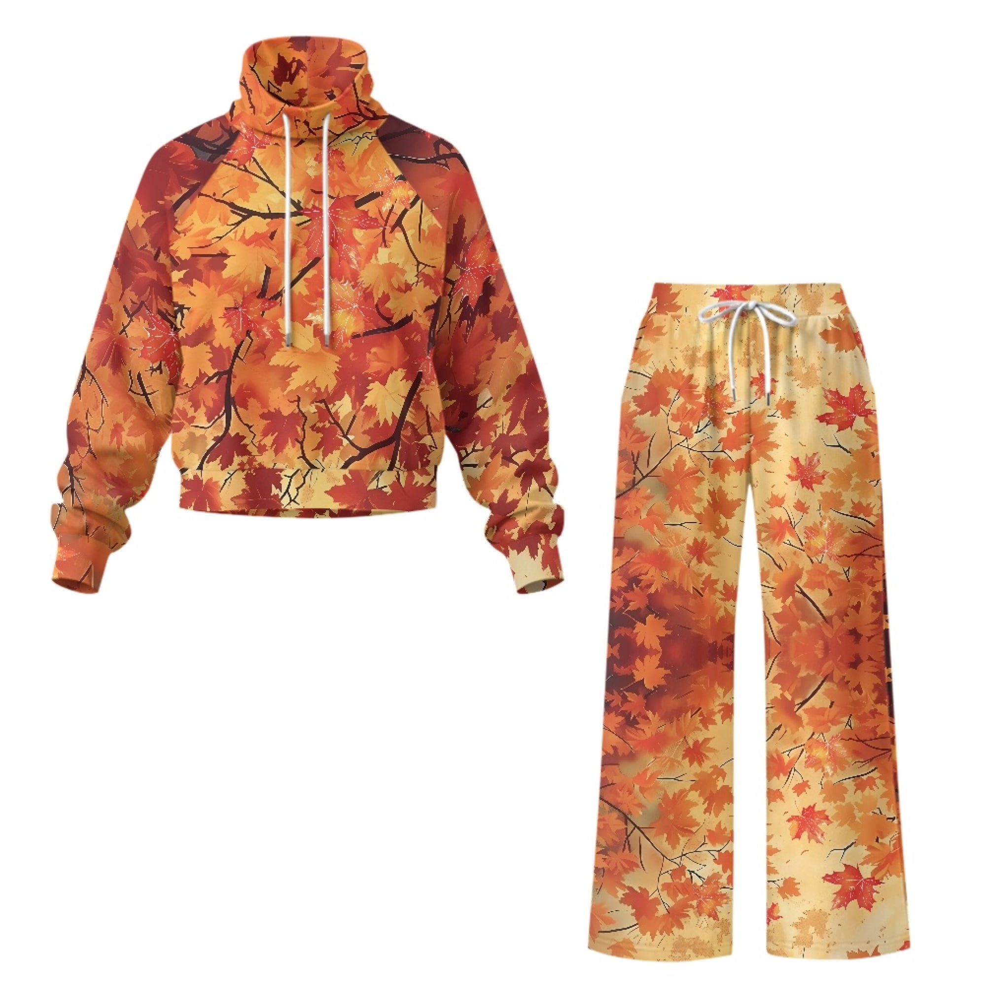 Traksuit Pattern NRBEAWD Maple Pattern Two Piece Tracksuit Wide Leg with Soft Sweatshirt ...