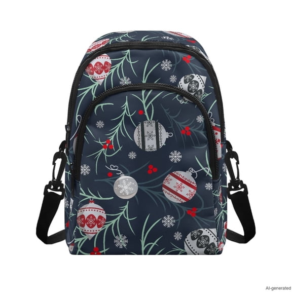 NRBEAWD Navy Christmas Print Sling Bag, Adjustable Strap Over Shoulder Purse, Multi Pockets Cross Body Pouch for Holiday Outdoor Trips, Fits Phone Keys Lipsticks, Gifts for Women