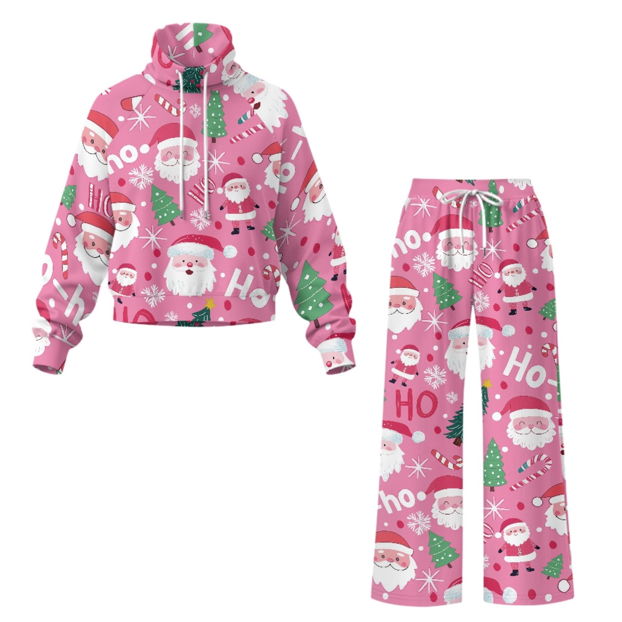 NRBEAWD Pink Santa Claus Print Spandex Blend Women's 2 Piece Outfits ...