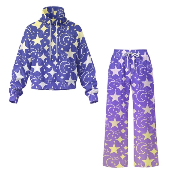 Traksuit Pattern NRBEAWD Purple Star Moon Pattern Tracksuit 2 Piece Outfits Anti Deform ...