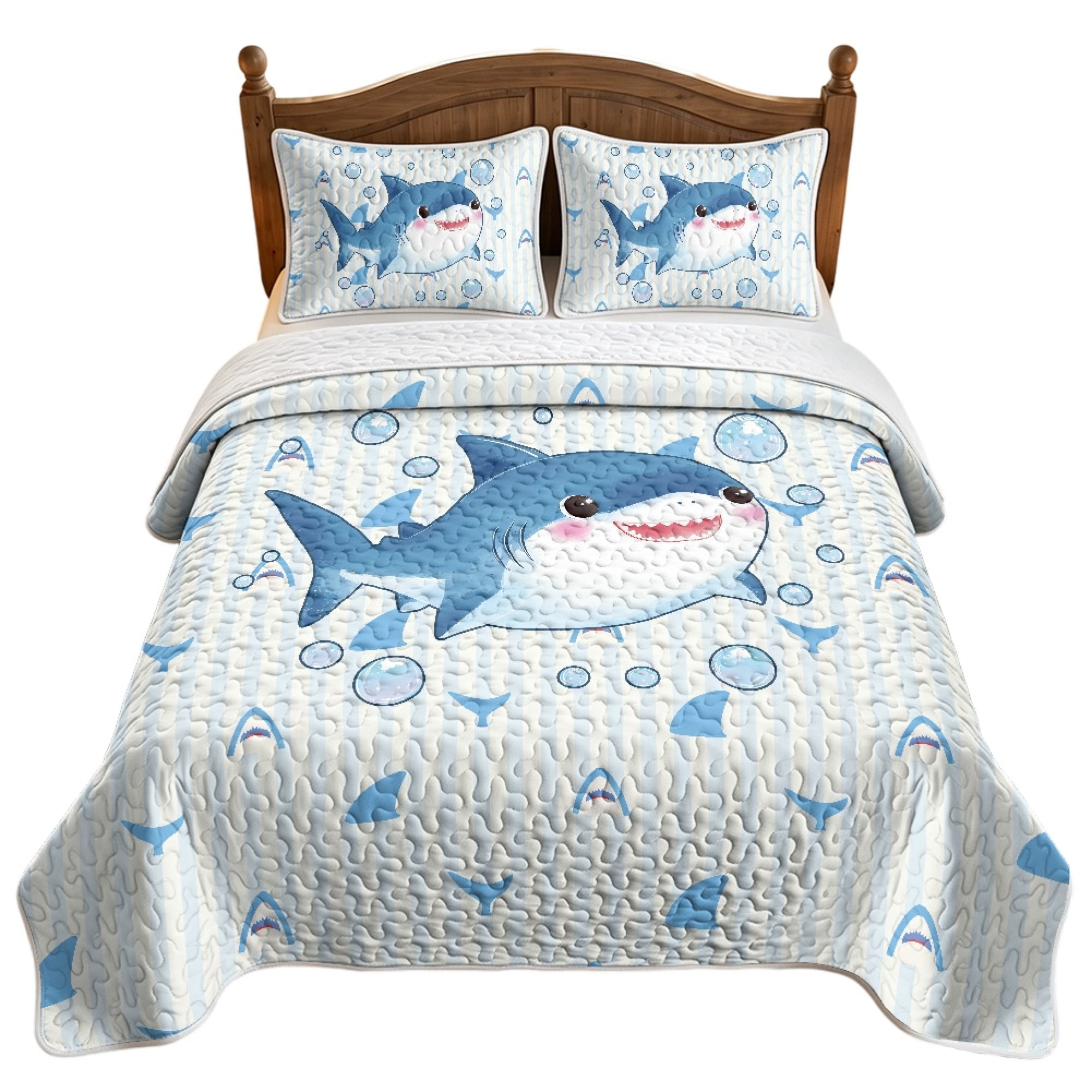 NRBEAWD Shark Fin Pattern 3-Piece Set Easy Care Bedding Set, Polyester ...