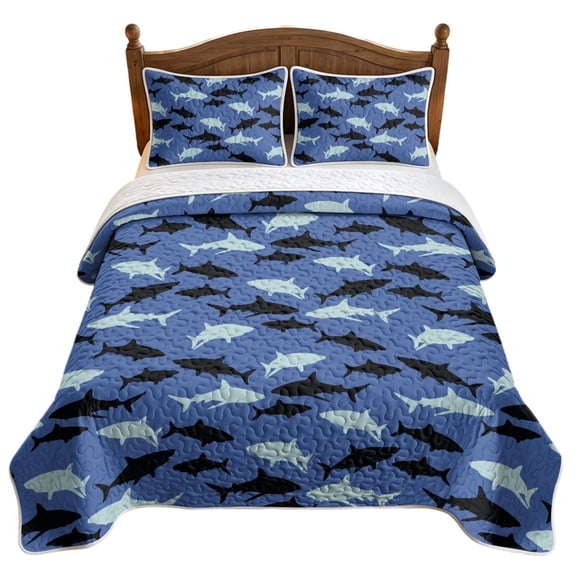NRBEAWD Shark Print 3 Pcs Lightweight Bed Sets, Washable Cover Blanket ...