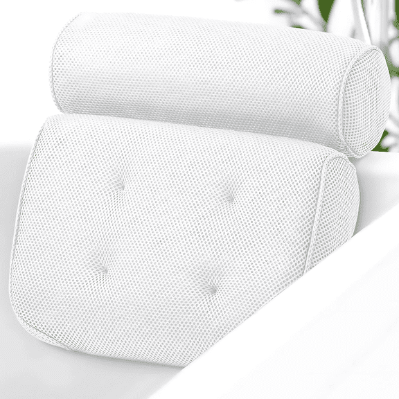 NRF Supplies Ergonomic White Bath Pillow For Tub with Neck, Back Support & Non Slip 6 Suction Cups