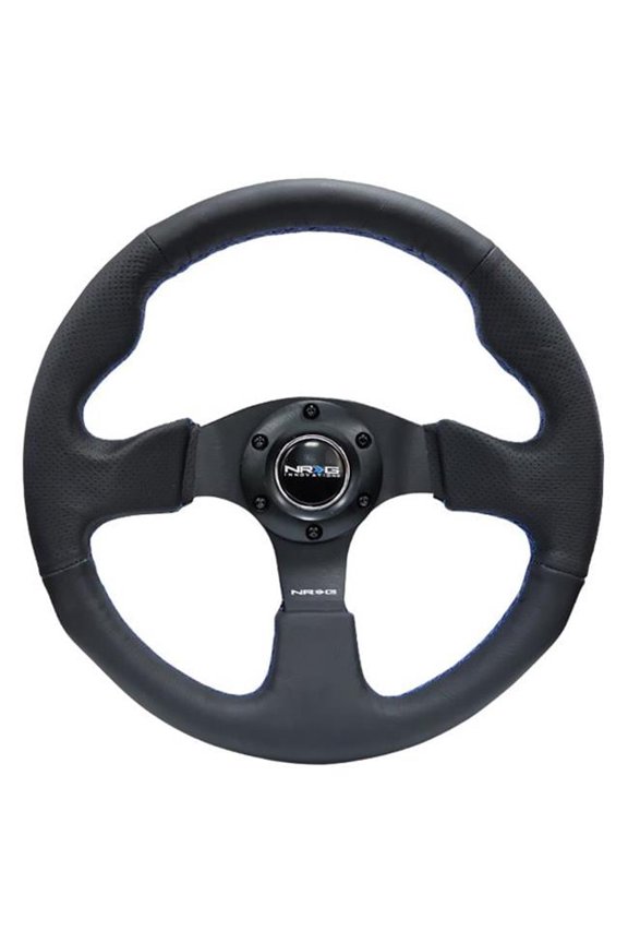 320 mm Blue Stitching with 3-Spoke Race Style Black Leather Reinforced Steering Wheel