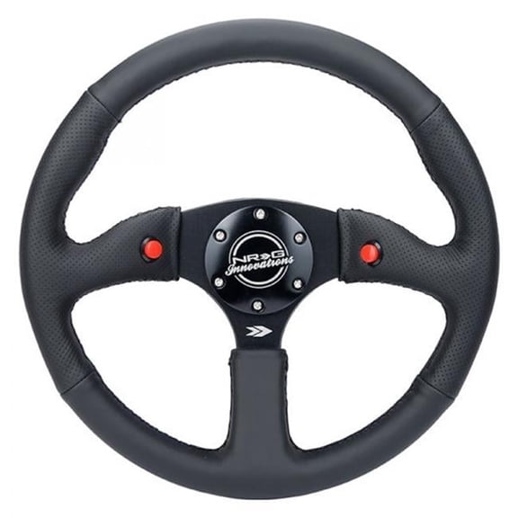 NRG RST-023D-R 350 mm & 2.5 in. Reinforced Steering Wheel Sport Leather Racing - 4mm Matte Black Spoke