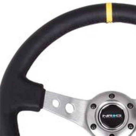 NRG  350 mm 3 in. Reinforced Steering Leather Wheel with Gunmetal Cutout CM Spoke, Black & Yellow