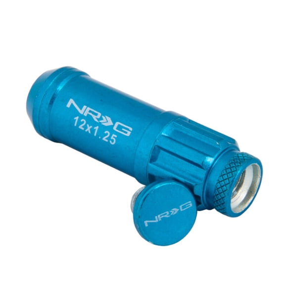 NRG 700 Series M12 X 1.25 Steel Lug Nut w/Dust Cap Cover Set 21 Pc w/Locks Lock Socket - Blue
