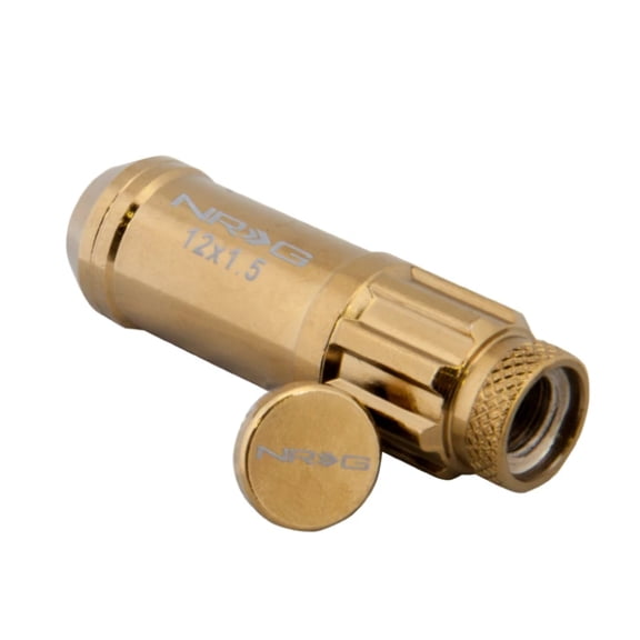 NRG 700 Series M12 X 1.5 Steel Lug Nut w/Dust Cap Cover Set 21 Pc w/Locks Socket - Chrome Gold