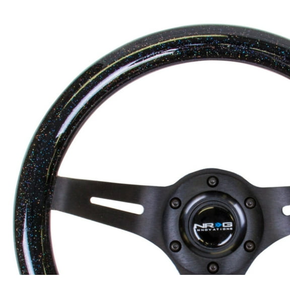 NRG Classic Wood Grain Steering Wheel (310mm) Black Sparkle w/Blk 3-Spoke Center - ST-310BSB-BK