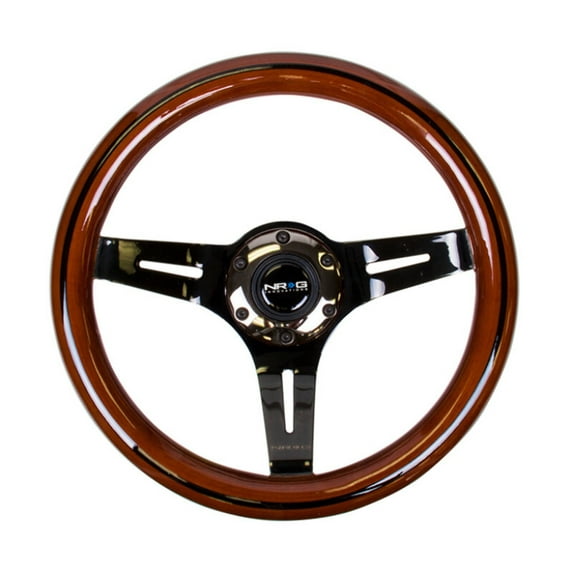 NRG Classic Wood Grain Steering Wheel (310mm) Dark Wood Black Line Inlay w/Blk Chrome 3-Spoke Ctr.