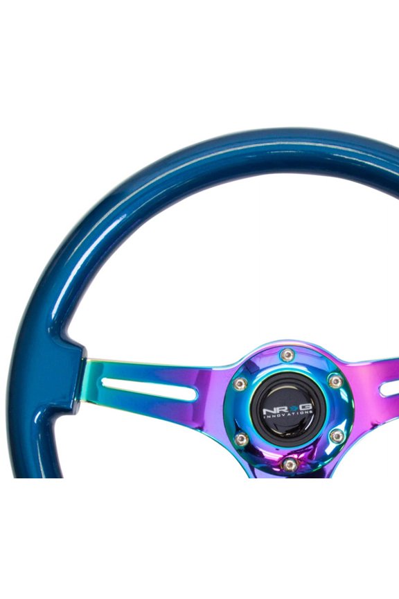 Classic Wood Grain Steering Wheel (350mm) Blue Pearl/Flake Paint w/Neochrome 3-Spoke Center