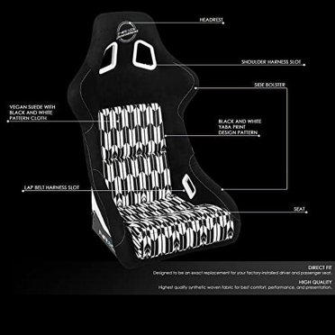 NRG Innovations FRP-311 Fixed Back Racing Seat (Fiberglass) – Black, With Side Bracket