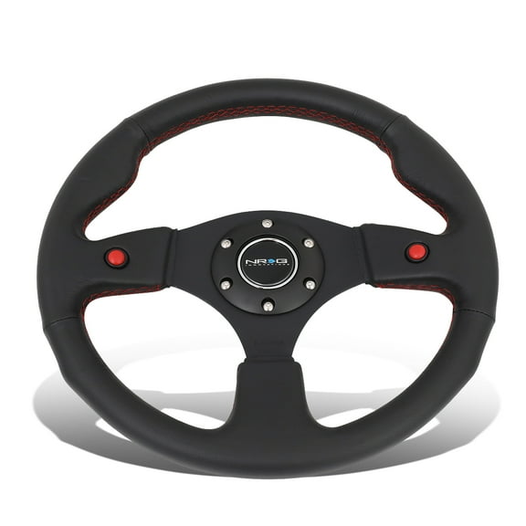 NRG Innovations NRG-RST-007R NRG Innovations RST-007R Reinforced 320mm Red Stitch Leather Grip Steering Wheel w/Dual Side Buttons
