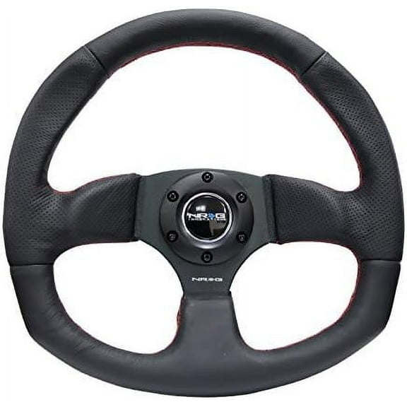 NRG Innovations NRG-RST-009R-RS Reinforced Steering Wheel Black Leather Steering Wheel with Red Stitch