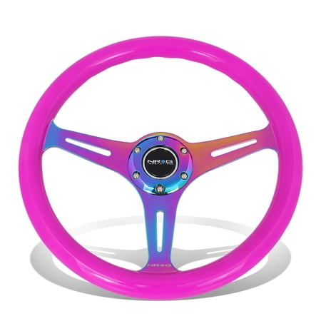 NRG Innovations NRG-ST-015MC-NPP NRG Innovations ST-015MC-NPP 350mm Neo Chrome Spoke Neon Purple Wood Grain Steering Wheel