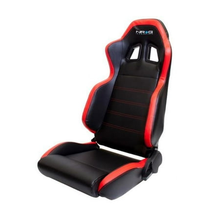 NRG Innovations RSC-206L/R PVC Sport Seat Black with Red Stitch and side contrast with Logo