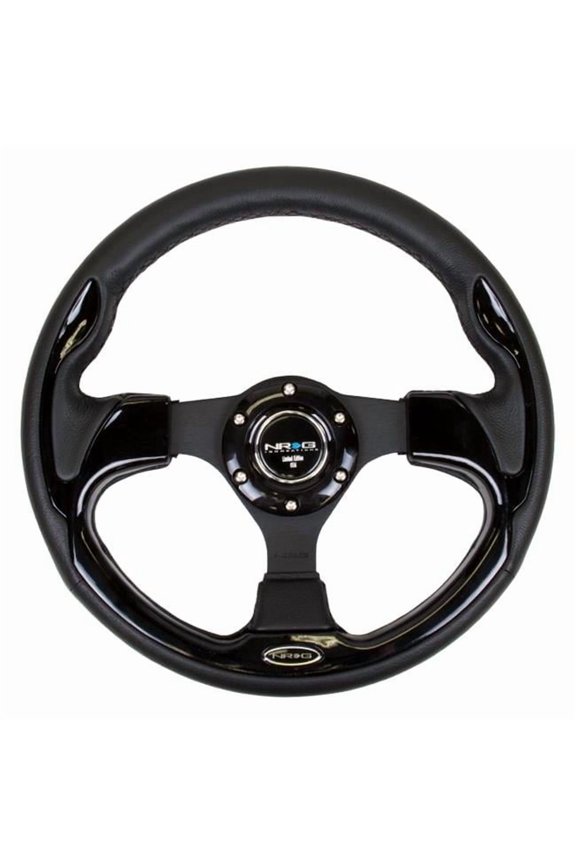 RST-001BK Reinforced Steering Wheel, Black with Gloss Black Trim - 320 mm