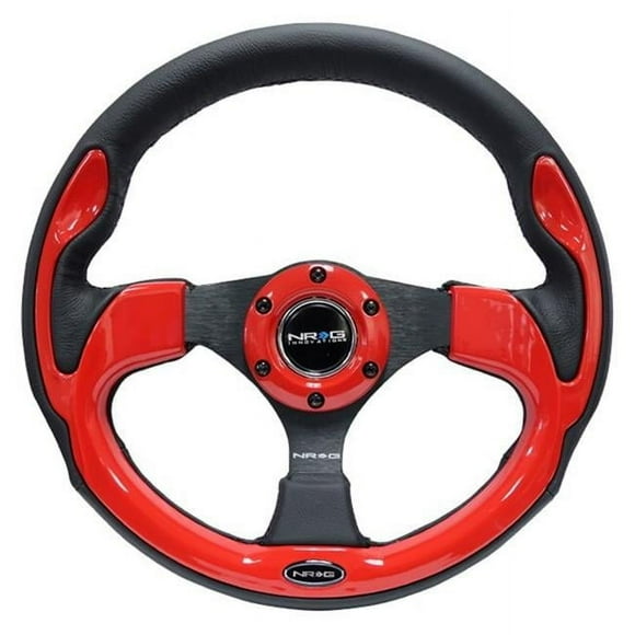 NRG RST-001RD 5 mm 3-Spoke Reinforced Steering Wheel, Black with Red Trim - 320 mm