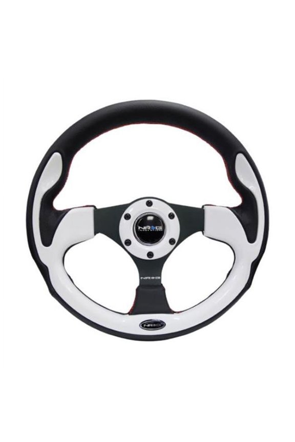 RST-001WT 320 mm Reinforced Steering Wheel, Black with White Trim & 4 mm 3-Spoke