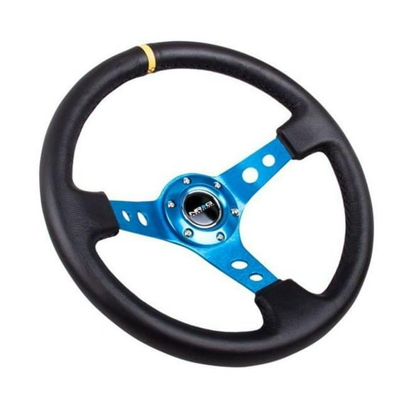 NRG RST-006BL-Y 350 mm Reinforced Steering Wheel Black Leather with Blue Cutout Spoke & Single Yellow CM for Honda Accord