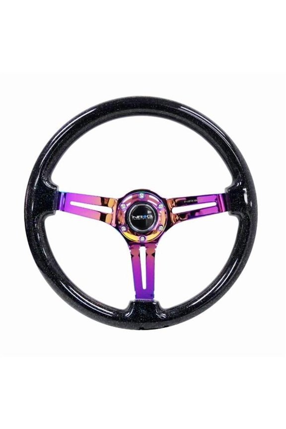 RST-018BSB-MC 350 mm 3 in. Reinforced Steering Wheel Flake with Neochrome Center Mark, Black
