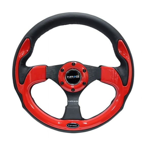 NRG Reinforced Steering Wheel (320mm) Blk w/Red Trim  5mm 3-Spoke - RST-001RD