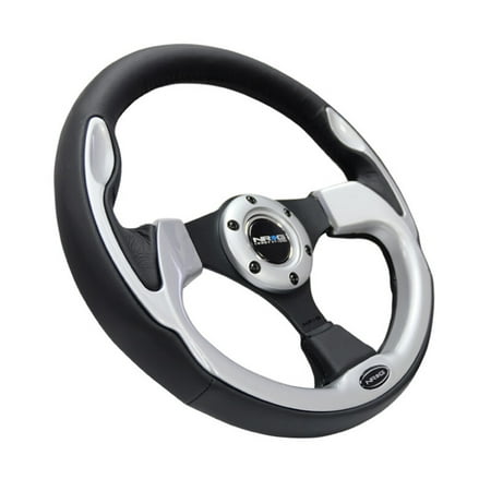 NRG Reinforced Steering Wheel (320mm) Blk w/Silver Trim 5mm 3-Spoke - RST-001SL