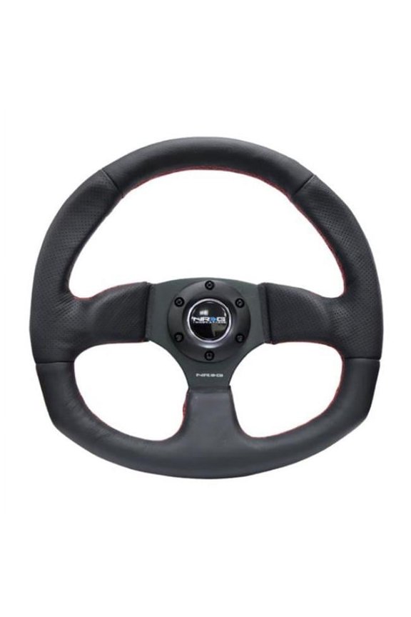 Reinforced Steering Wheel (320mm Horizontal / 330mm Vertical) Leather w/Red Stitching