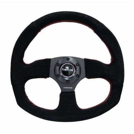 NRG Reinforced Steering Wheel (320mm Horizontal / 330mm Vertical) Suede w/Red Stitch - RST-009S-RS