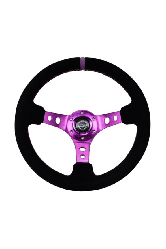 Reinforced Steering Wheel (350mm / 3in. Deep) Black Suede w/Purple Center Purple Stitching