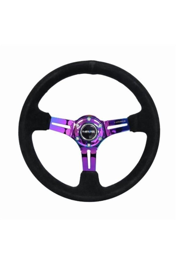 Reinforced Steering Wheel (350mm / 3in. Deep) Blk Suede/Blk Stitch w/Neochrome Slits