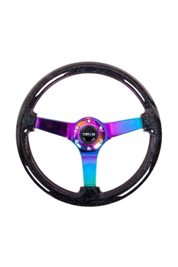 Reinforced Steering Wheel (350mm / 3in. Deep) Classic Blk Sparkle w/4mm Neochrome 3-Spoke Center