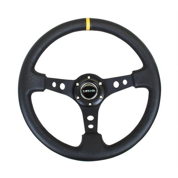 Steering Wheel 350mm 3in Dish Black LeatherYlwStr