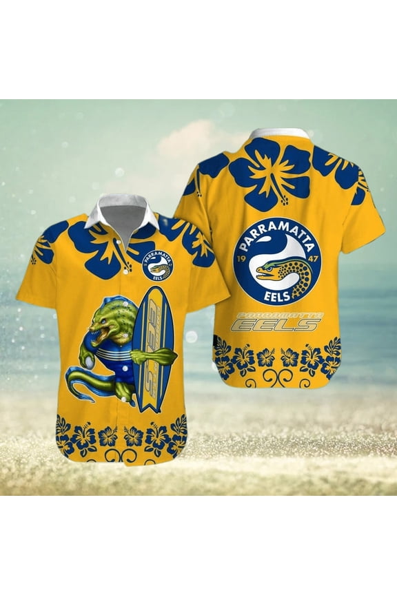 NRL Logo Parramatta Eels Big Hibiscus Hawaiian Shirt And Short Gift For Fans