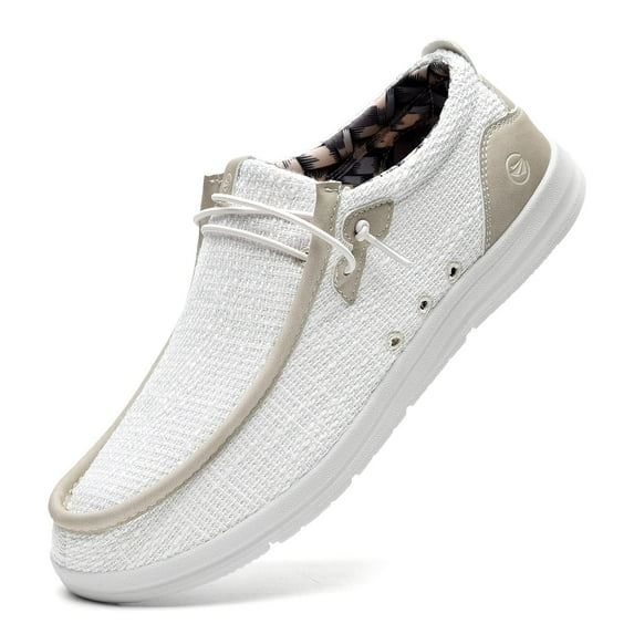 NRNHI Men's Slip On Loafers | Men's Shoes | Arch Support Insole | Comfortable Light-Weight Mens Casual Loafers BeigeWhite Size 11