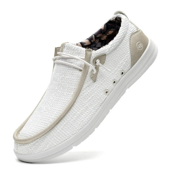 NRNHI Men's Slip On Loafers | Men's Shoes | Arch Support Insole | Comfortable Light-Weight Mens Casual Loafers BeigeWhite Size 7