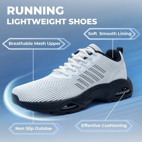 NRNHI Mens Lightweight Air Running Shoes Athletic Walking Shoes Trail Tennis Sneaker for Gym Workout BlackWhite Size 13