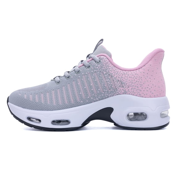 NRNHI Women's Slip On Walking Shoes Breathable Lightweight Tennis Gym Running Sneakers GreyPink Size 9
