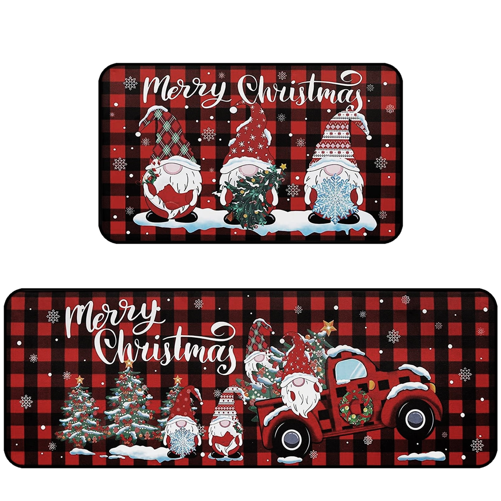 NRNIO Christmas Kitchen Rugs and Mats Set of 2, NonSlip Kitchen Mats