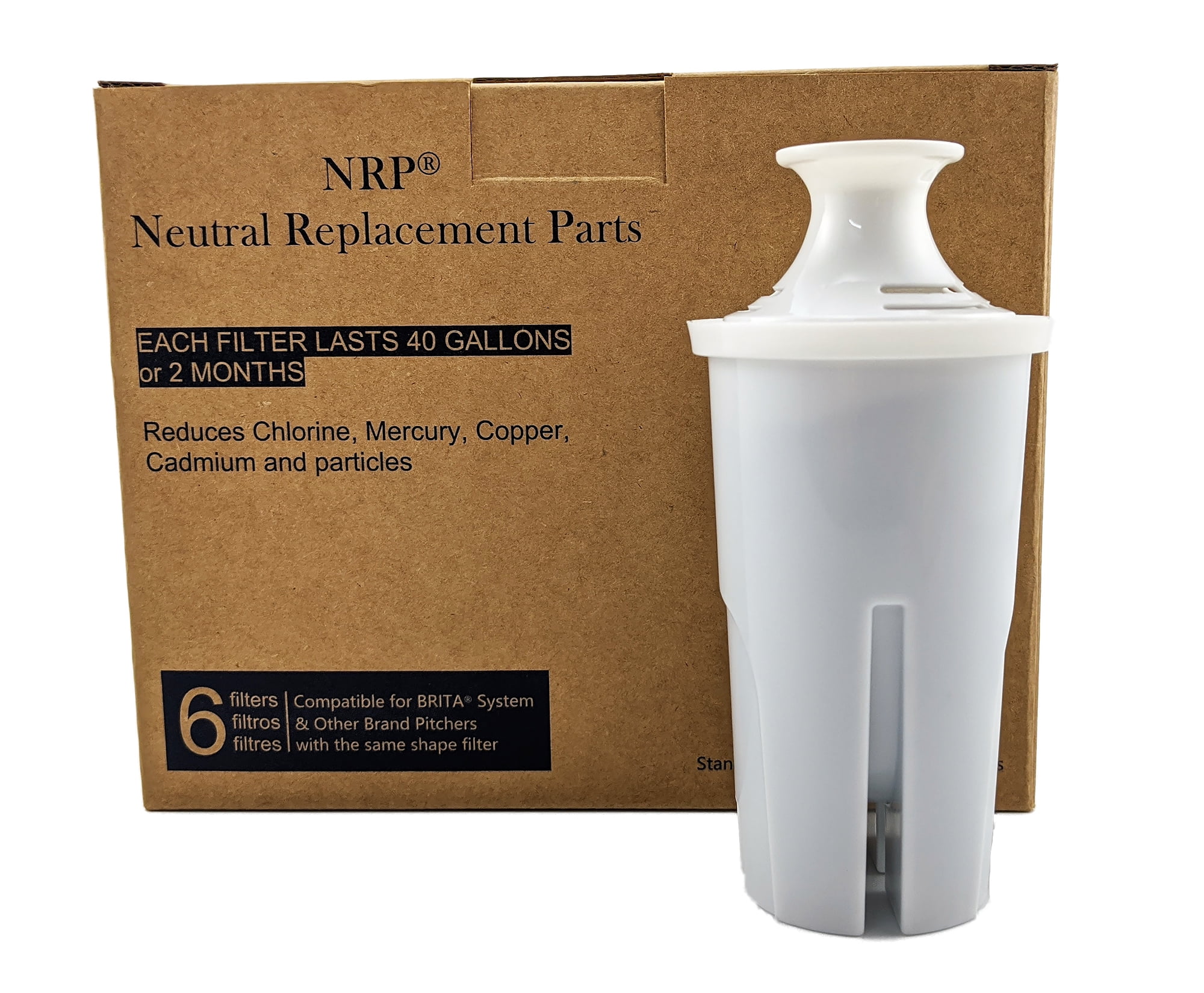 NRP 6-Pack Standard Water Filter Replacement for Brita Pitchers and Dispensers