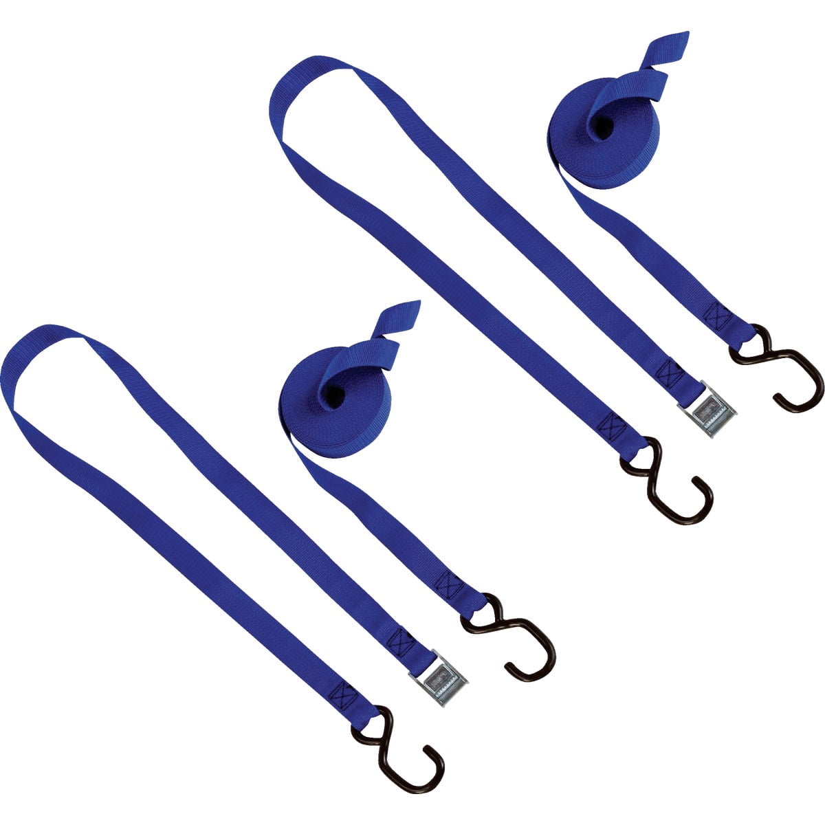 2-pack NRS J-Hook Tie-Down Straps - Ratchet Straps, Polypropylene - 2 Pack, 14', Blue — Residential Use, Standard Application