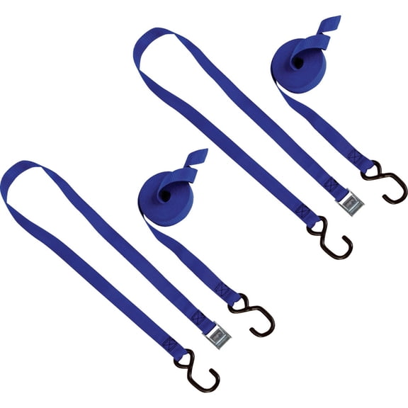 2-pack NRS J-Hook Tie-Down Straps - Ratchet Straps, Polypropylene - 2 Pack, 14', Blue — Residential Use, Standard Application