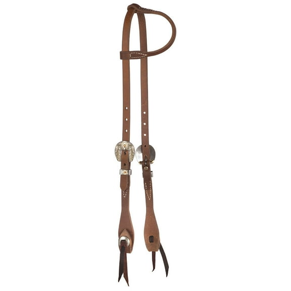 NRS Tack Slide Ear Oiled with Floral Heel Buckle Concho Headstall