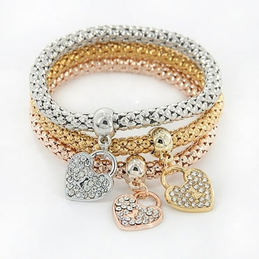 NRUDPQV Elegant Heart Charm Bracelet, Silver, Rose Gold, Alloy, 6.7-8.6