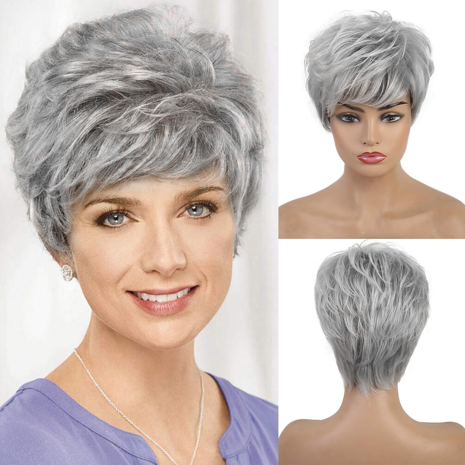 NRUDPQV human hair wigs for women Decorations Party Cover Silver Gray