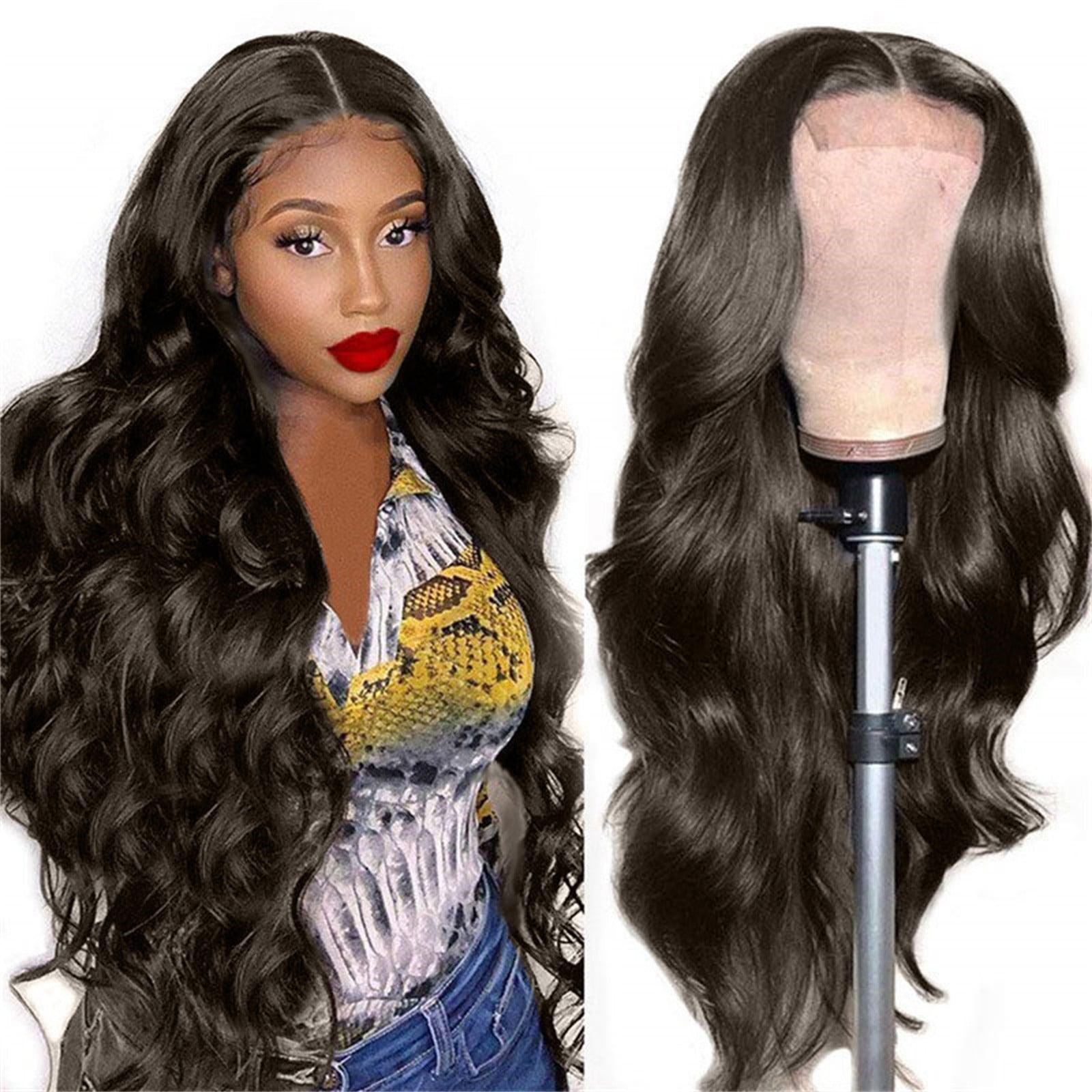 NRUDPQV human hair wigs for women 24 Inch Wig Medium Length Curl Large