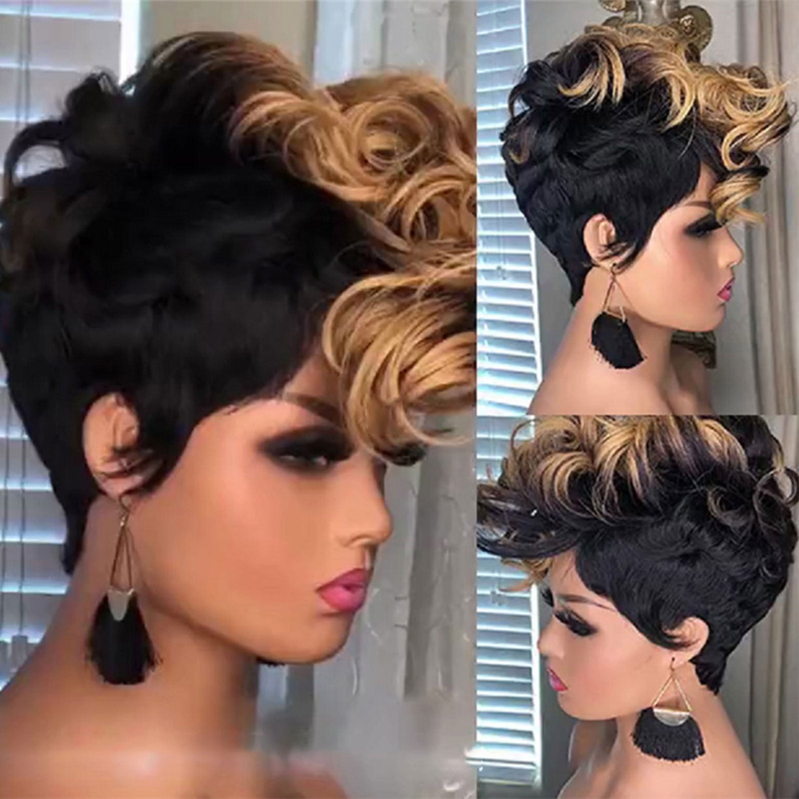 NRUDPQV human hair wigs for women African Small Curly Hair Dyed Short