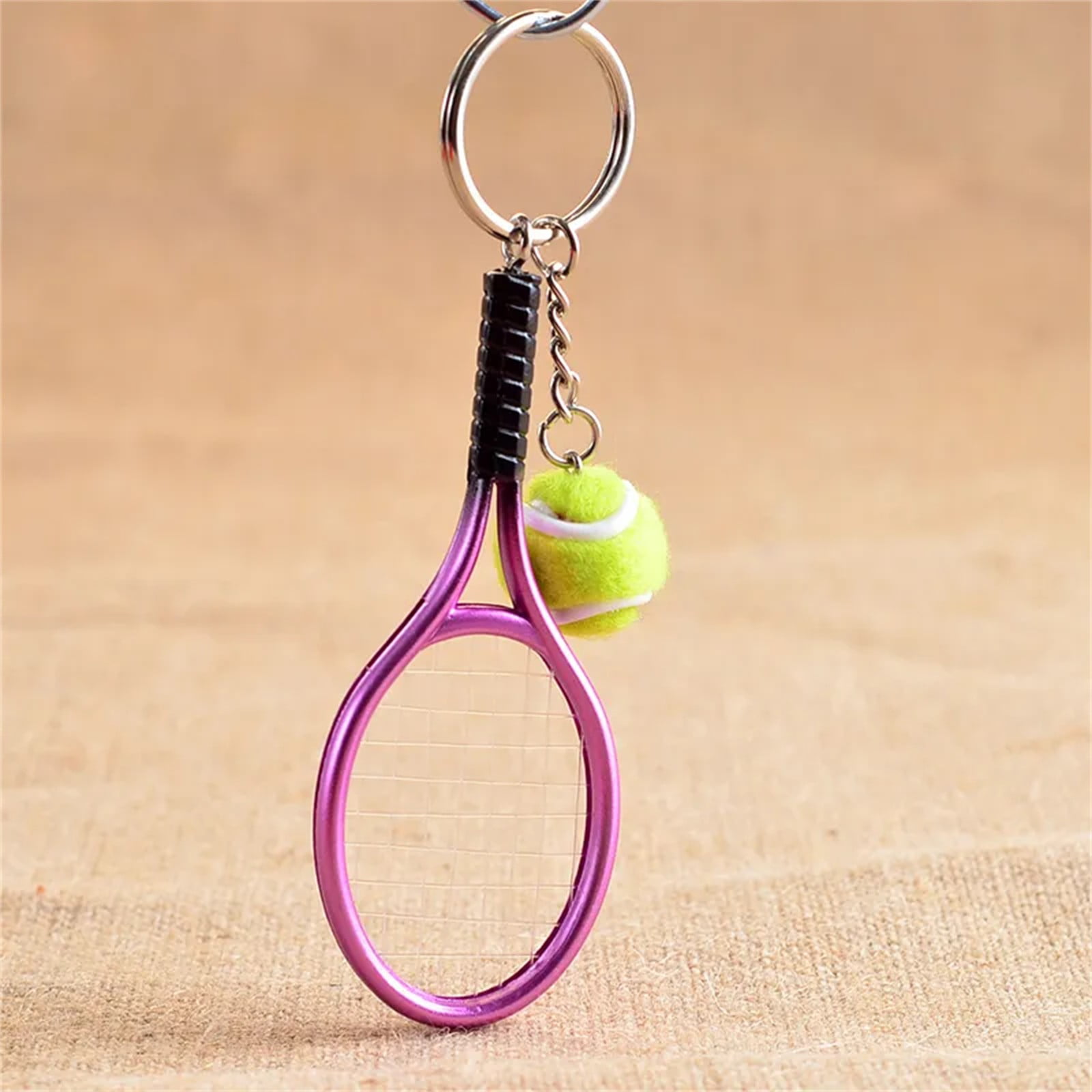 Key Chain Rings Tennis Keychain Mini Tennis with Ball Keychain Key Ring D