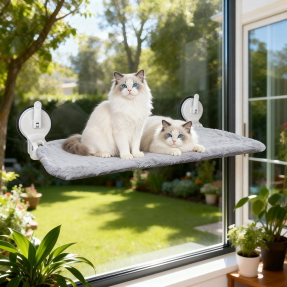 NRYDEPET Cat Window Perch with Lever Lock Suction Cups, Holds up to 50 lbs, Heavy Duty Window Hammock for Large Cats, Foldable & Space Saving Design (L 1Pc Gray)
