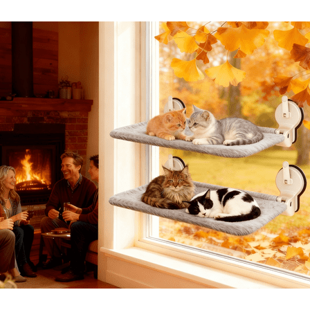 NRYDEPET 2PC Cat Window Perch with Lever Lock Suction Cups, Holds up to 50 lbs, Heavy Duty Window Hammock for Large Cats, Foldable & Space Saving Design  (M 2Pc GRAY)